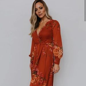 Lydia rust floral maxi dress